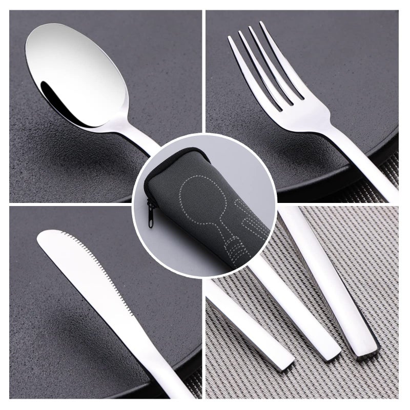 Fiazony 3-Piece Stainless Steel Traveling Cutlery for School, Office, Company, Camping Flatware with Carrying Case - Image 3